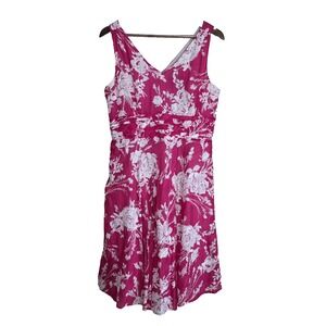 Pink Floral Cotton Summer Dress Womens 12 Breezy Soft Wedding Guest Island Time